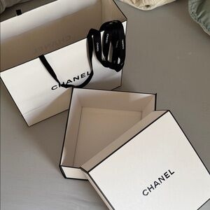 CHANEL White and Black Giftbox & Bag Set with Branded Ribbon